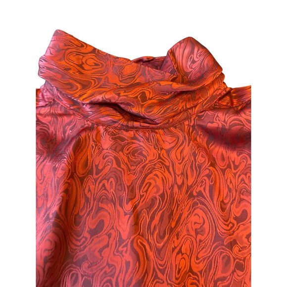 Vintage 80s Yves St. Clair Red & Black Swirl Pattern Blouse High Neck Size 10 - Picture 2 of 5